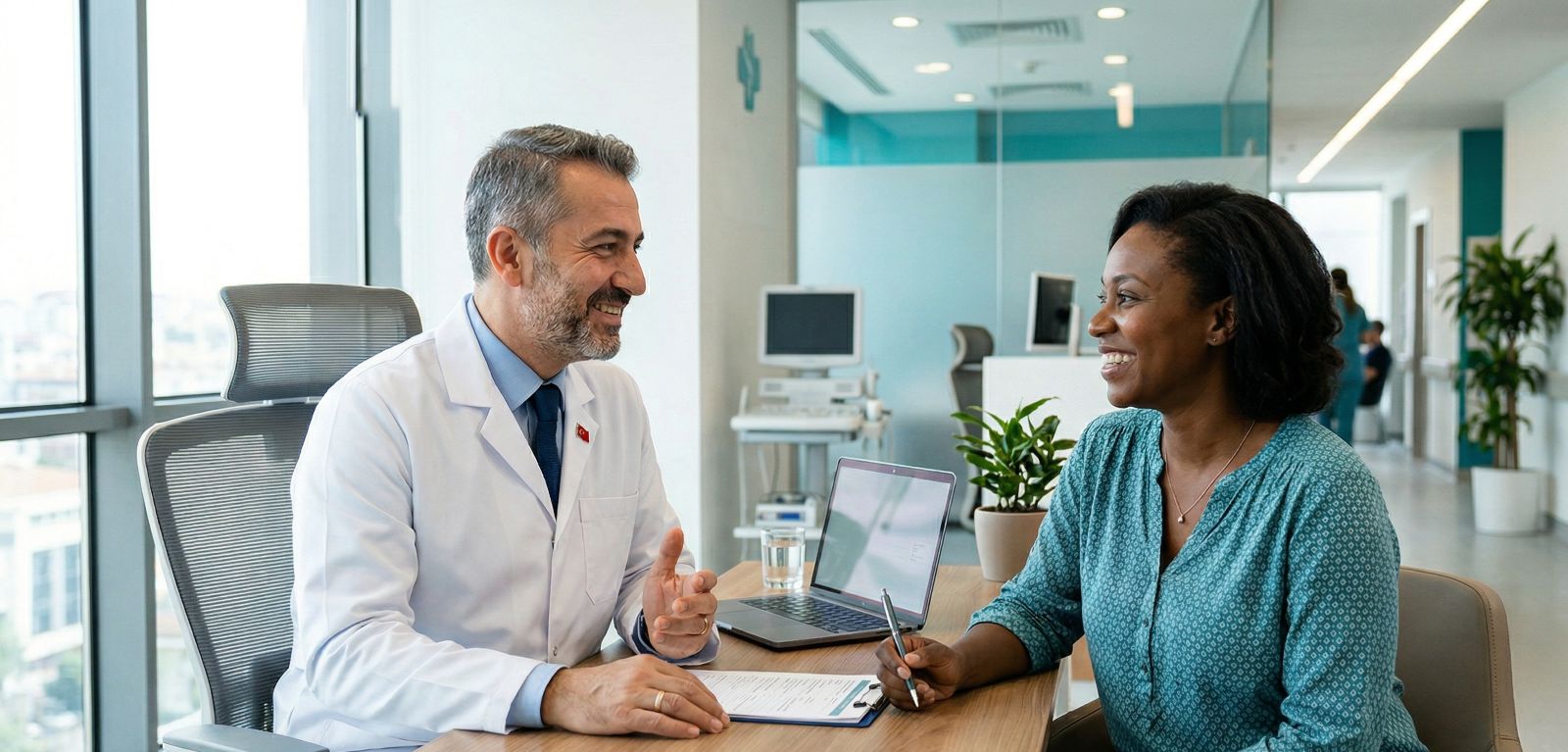 Doctor consulting with a patient in a modern clinic